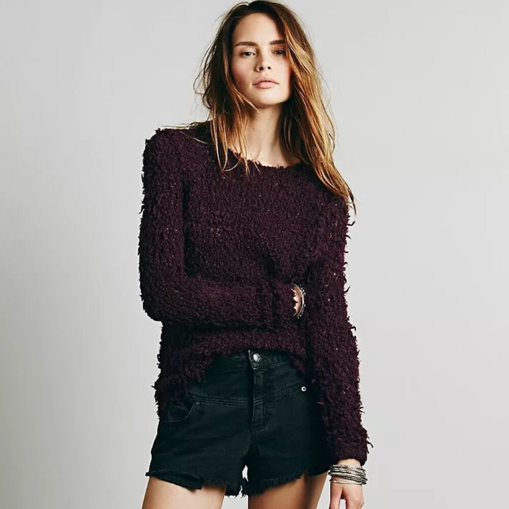 Free People Polar Bear Shaggy Sweater Eggplant Purple